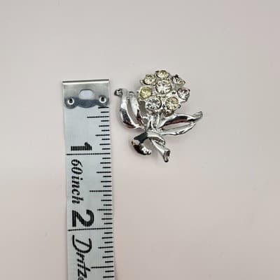 Vintage 80s 90s Clear Rhinestone Brooch Pin Lot 3pc Silver Tone Jewelry - Thumbnail 15