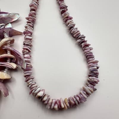 Vintage Y2K Purple Shell Necklace Set Boho Mother of Pearl Heishi Beaded Jewelry - Thumbnail 5
