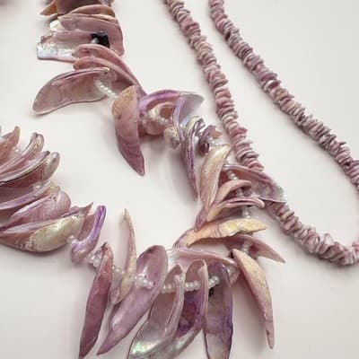 Vintage Y2K Purple Shell Necklace Set Boho Mother of Pearl Heishi Beaded Jewelry - Thumbnail 3