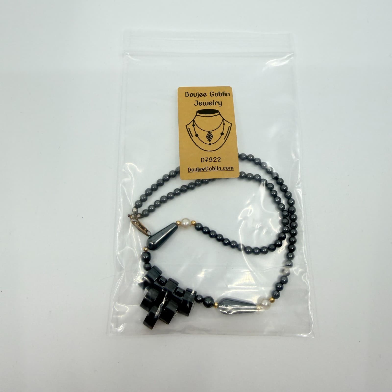 Vintage Gunmetal Tone Beaded Necklace Gray Stone Faux Pearl Statement Y2K 90s - Thumbnail 10