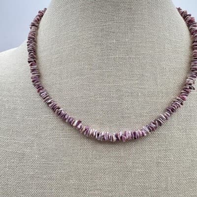 Vintage Y2K Purple Shell Necklace Set Boho Mother of Pearl Heishi Beaded Jewelry - Thumbnail 13