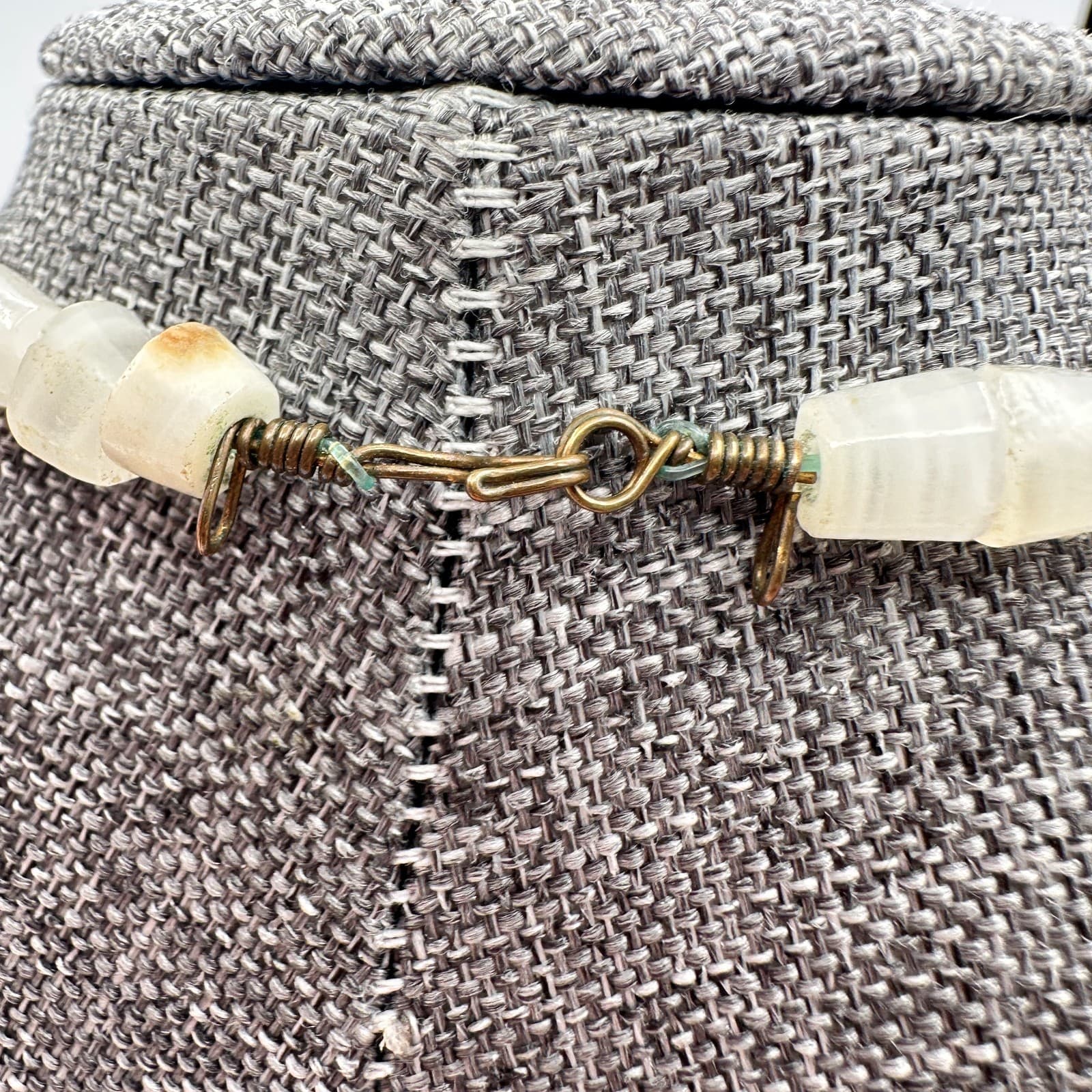 Vintage 90s Large Agate Teardrop Pendant Beaded Necklace Gold Tone Jewelry - Thumbnail 7