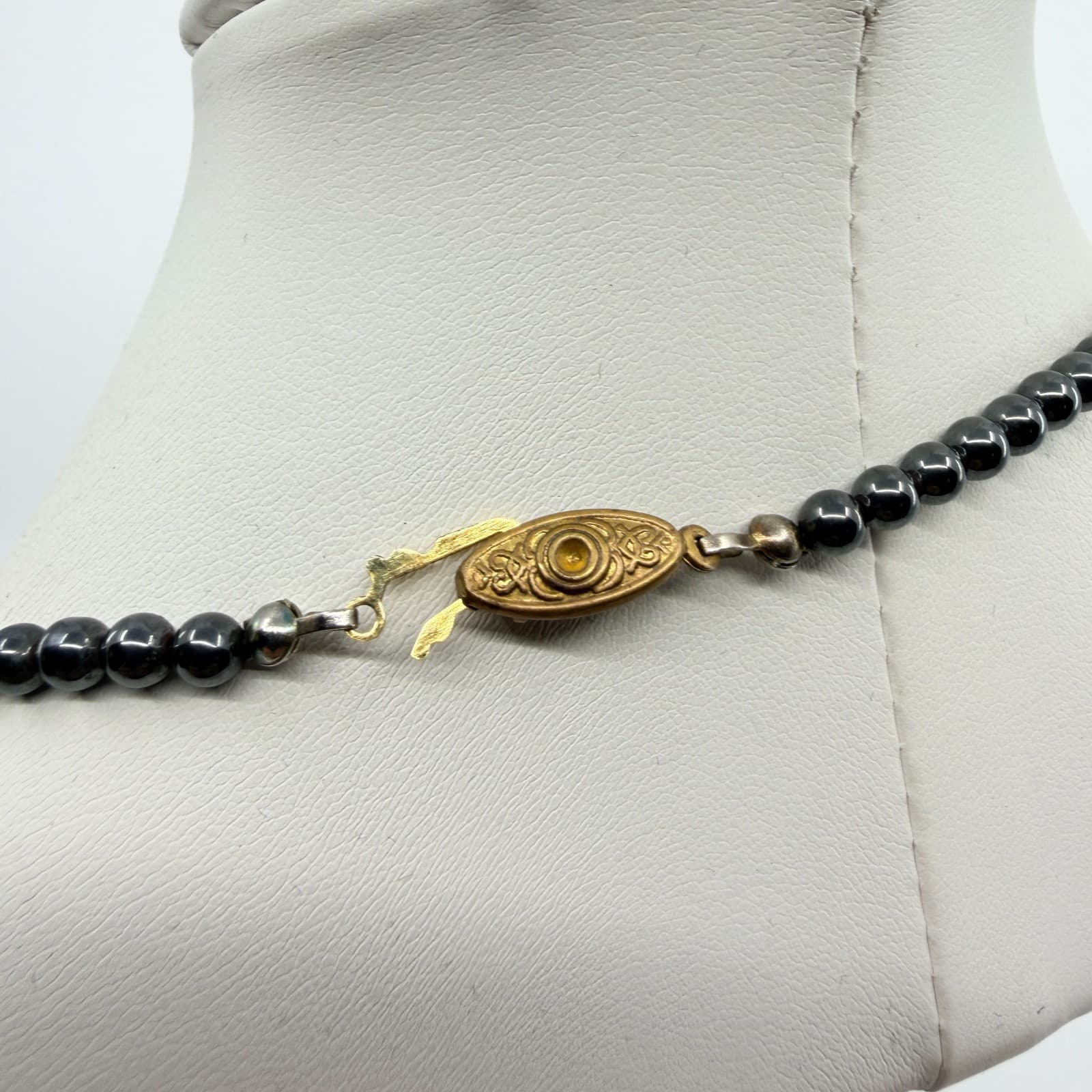 Vintage Gunmetal Tone Beaded Necklace Gray Stone Faux Pearl Statement Y2K 90s - Thumbnail 7
