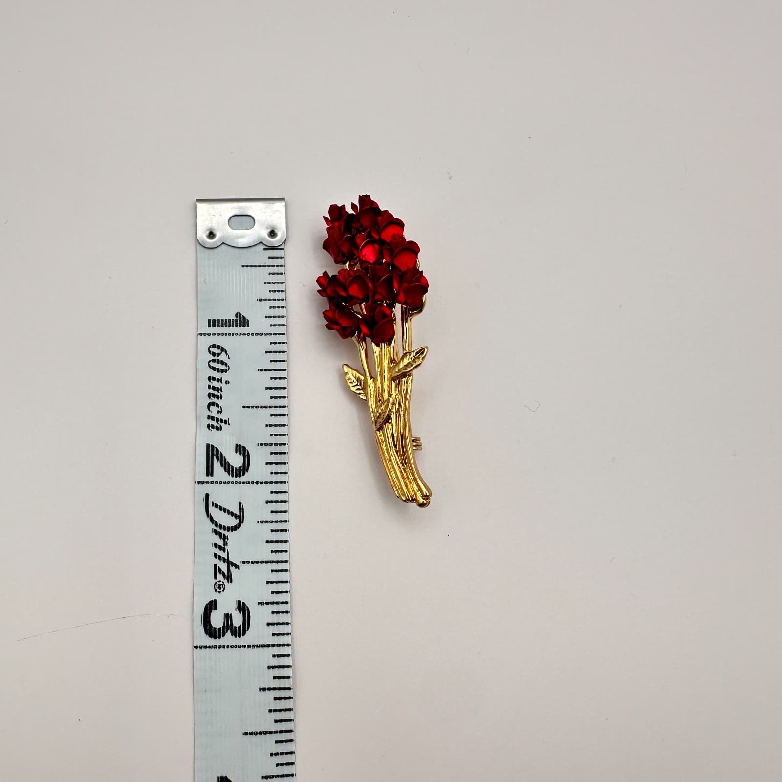 Vintage 90s Red Rose Bouquet Brooch Pin Gold Tone Women's Classic Jewelry - Thumbnail 6