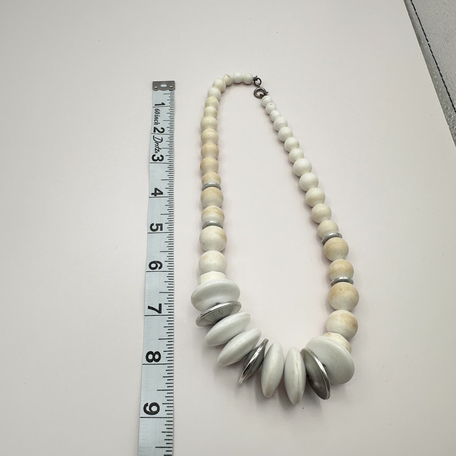 Vintage 90s Silver Tone Chunky White Resin Necklace Statement Women's Jewelry - Thumbnail 9