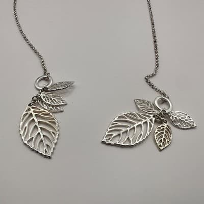 Vintage Y2K Silver Tone Multi Leaf Charm Lariat Necklace Boho Nature Jewelry - Thumbnail 3