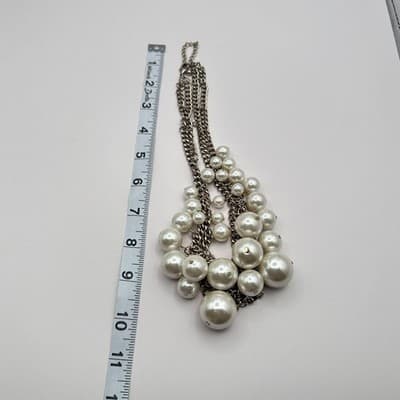 Vintage 80s 90s Chunky Faux Pearl White Bib Chain Statement Necklace - Thumbnail 10