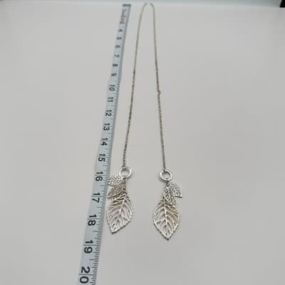 Vintage Y2K Silver Tone Multi Leaf Charm Lariat Necklace Boho Nature Jewelry - Thumbnail 8