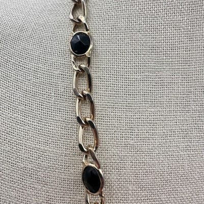 Vintage 90s Black Cabochon Stations Gold Tone Chain Necklace Women's Jewelry - Thumbnail 6