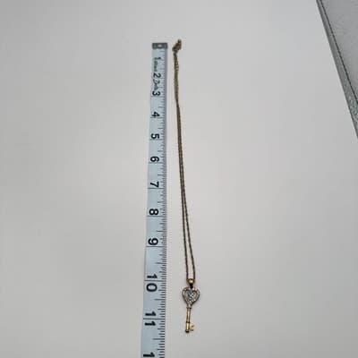 Vintage Y2K Rhinestone Gold Tone Heart Key Pendant Necklace Women's Jewelry - Thumbnail 11