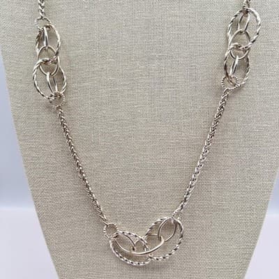 Vintage 90s Silver Tone Oval Link Station Chain Necklace Women's Classic Jewelry - Thumbnail 2