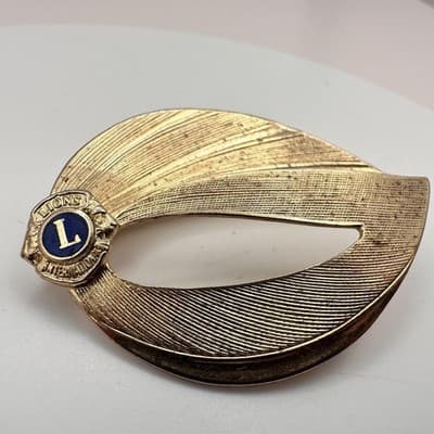 Vintage 80s 90s Lions Club International Brooch Pin Set Gold Tone Glass Jewelry - Thumbnail 10
