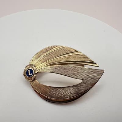 Vintage 80s 90s Lions Club International Brooch Pin Set Gold Tone Glass Jewelry - Thumbnail 8