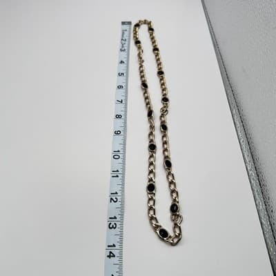 Vintage 90s Black Cabochon Stations Gold Tone Chain Necklace Women's Jewelry - Thumbnail 8