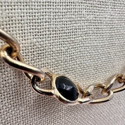 Vintage 90s Black Cabochon Stations Gold Tone Chain Necklace Women's Jewelry - Thumbnail 5