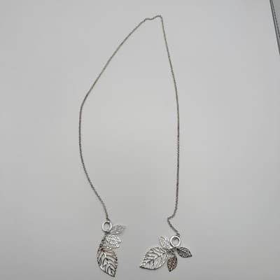 Vintage Y2K Silver Tone Multi Leaf Charm Lariat Necklace Boho Nature Jewelry - Thumbnail 2