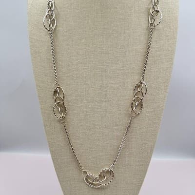 Vintage 90s Silver Tone Oval Link Station Chain Necklace Women's Classic Jewelry - Thumbnail 6