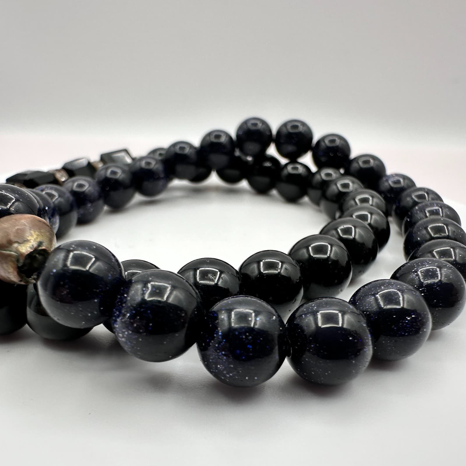 Vintage Y2K Rhinestone Black Onyx Beaded Bracelet Set Boho Women's Jewelry - Thumbnail 6