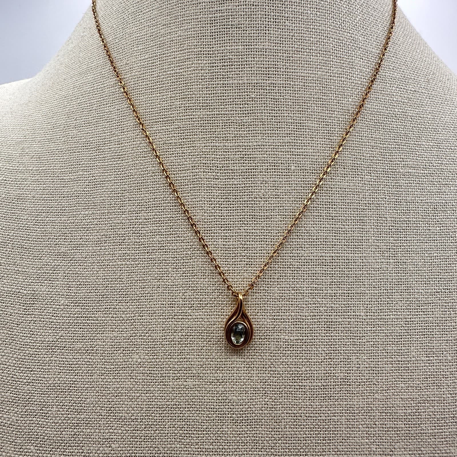 Vintage Y2K Clear Rhinestone Teardrop Gold Tone Pendant Necklace Women's Jewelry - Thumbnail 2