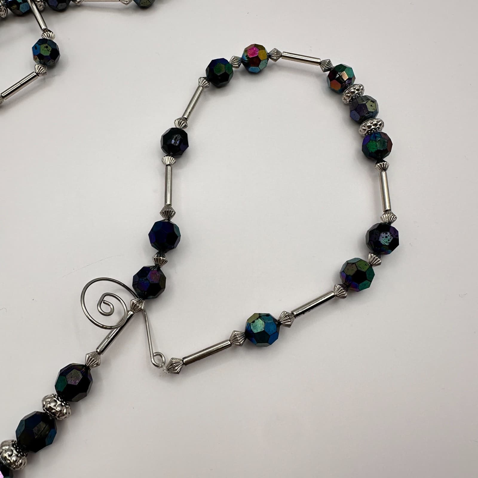 Vintage 90s Black Multi-strand Crystal Beaded Necklace Silver Tone Jewelry - Thumbnail 8
