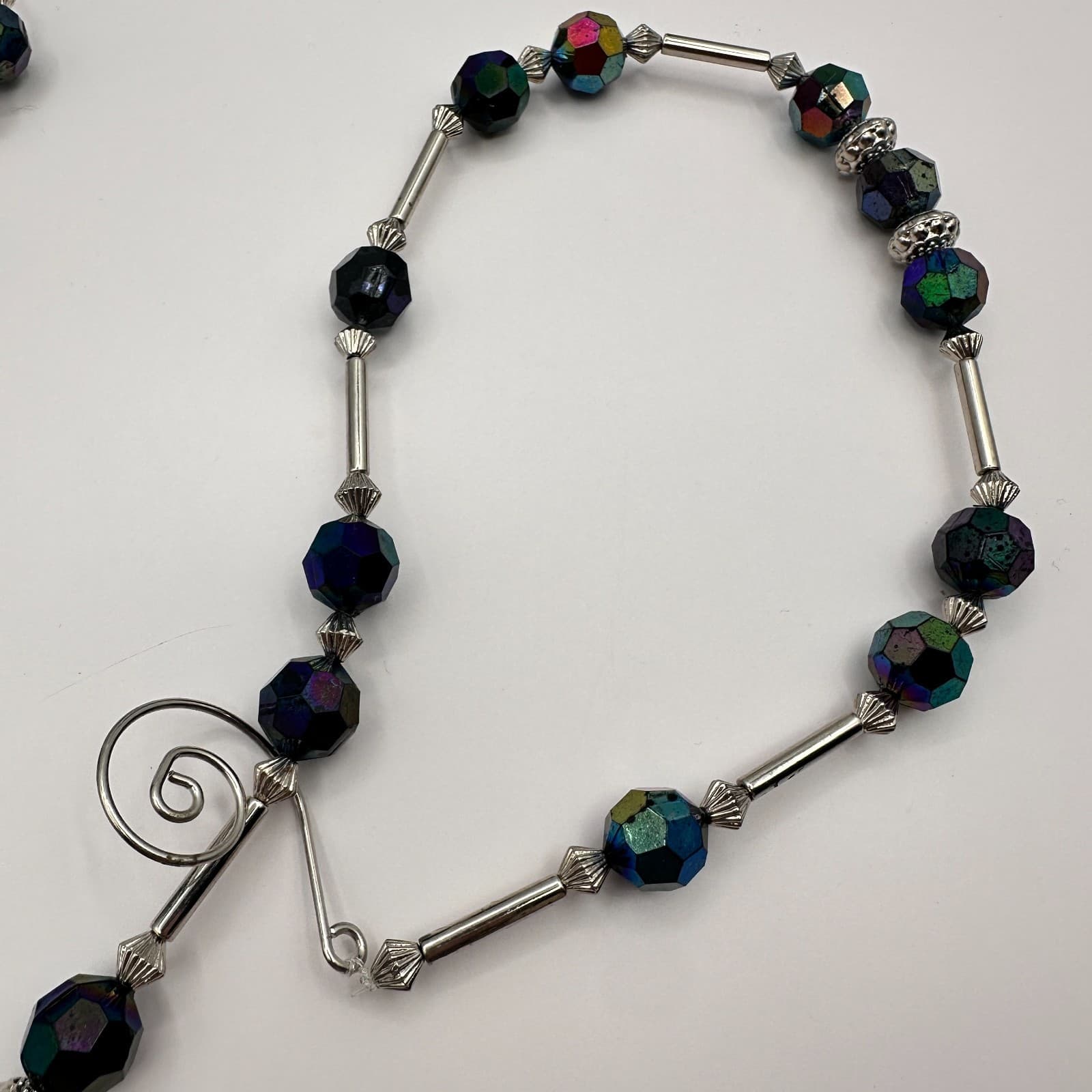 Vintage 90s Black Multi-strand Crystal Beaded Necklace Silver Tone Jewelry - Thumbnail 9