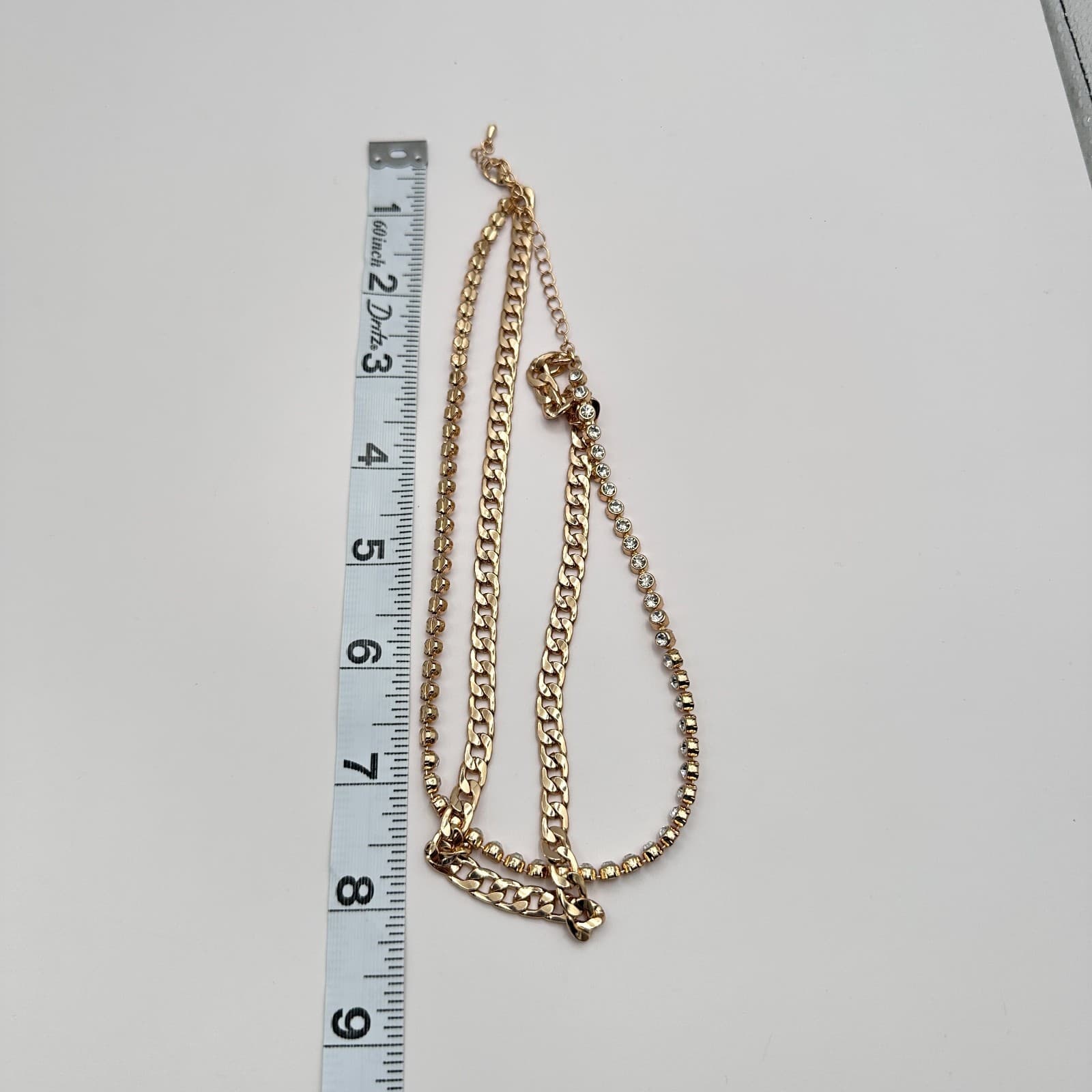 Vintage 80s Chunky Curb & Rhinestone Tennis Chain Layered Necklace Retro Jewelry - Thumbnail 7