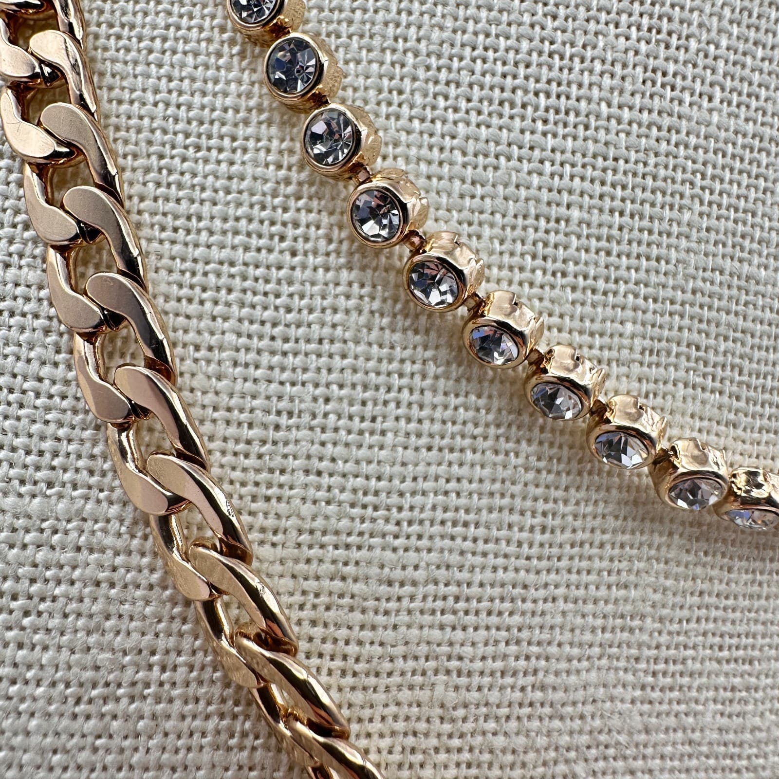 Vintage 80s Chunky Curb & Rhinestone Tennis Chain Layered Necklace Retro Jewelry - Thumbnail 3