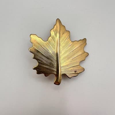 Vintage 80s 90s Leaf Brooch Pin Set Gold & Silver Tone Clear Glass Maple Fall - Thumbnail 3