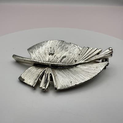 Vintage 80s 90s Leaf Brooch Pin Set Gold & Silver Tone Clear Glass Maple Fall - Thumbnail 9