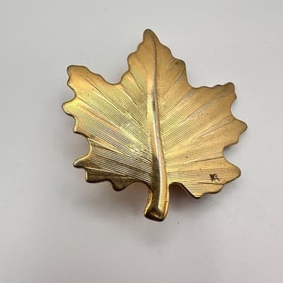 Vintage 80s 90s Leaf Brooch Pin Set Gold & Silver Tone Clear Glass Maple Fall - Thumbnail 4
