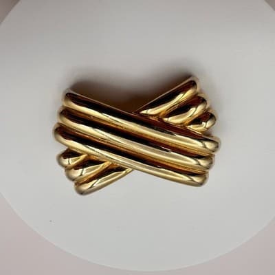 Vintage Y2K Gold Tone Ribbed Brooch Pin Statement Women's Classic Jewelry - Thumbnail 2