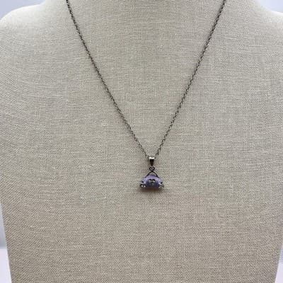 Vintage Y2K Purple Enamel Rhinestone Purse Pendant Necklace Silver Tone Jewelry - Thumbnail 2
