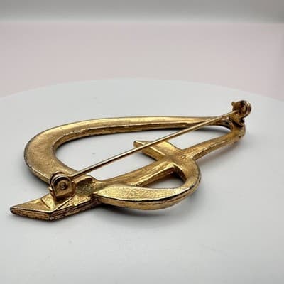 Vintage 80s Abstract Blue Enamel & Gold Tone Loop Brooch Pin Retro Jewelry - Thumbnail 5