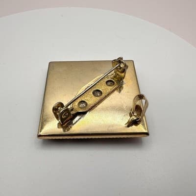 Vintage 90s Enamel Abstract Art Gold Tone Square Brooch Pendant Fashion Jewelry - Thumbnail 5