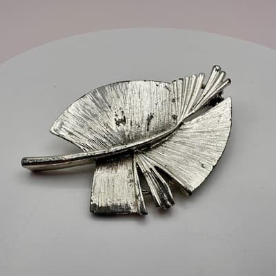 Vintage 80s 90s Leaf Brooch Pin Set Gold & Silver Tone Clear Glass Maple Fall - Thumbnail 11