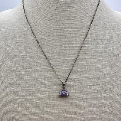 Vintage Y2K Purple Enamel Rhinestone Purse Pendant Necklace Silver Tone Jewelry - Thumbnail 4