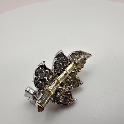 Vintage 80s 90s Leaf Brooch Pin Set Gold & Silver Tone Clear Glass Maple Fall - Thumbnail 14