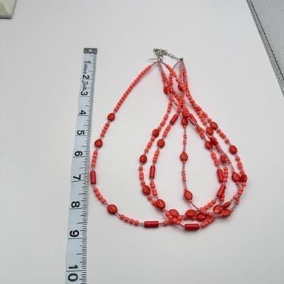 Vintage 70s Vibrant Red Coral Strands Statement Necklace Boohoo Beach Jewelry - Thumbnail 12
