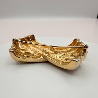Vintage Y2K Gold Tone Ribbed Brooch Pin Statement Women's Classic Jewelry - Thumbnail 4