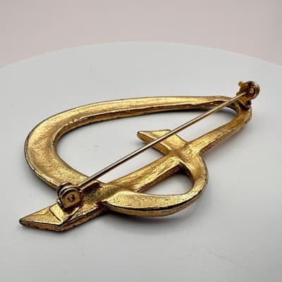 Vintage 80s Abstract Blue Enamel & Gold Tone Loop Brooch Pin Retro Jewelry - Thumbnail 6