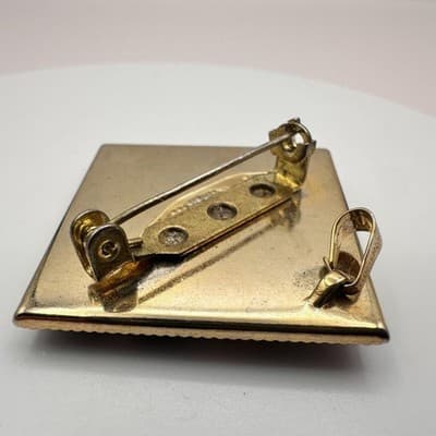 Vintage 90s Enamel Abstract Art Gold Tone Square Brooch Pendant Fashion Jewelry - Thumbnail 4
