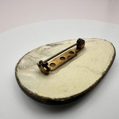 Vintage Y2K Floral Oval Glossy Brooch Pin Statement Women's Classic Jewelry - Thumbnail 4
