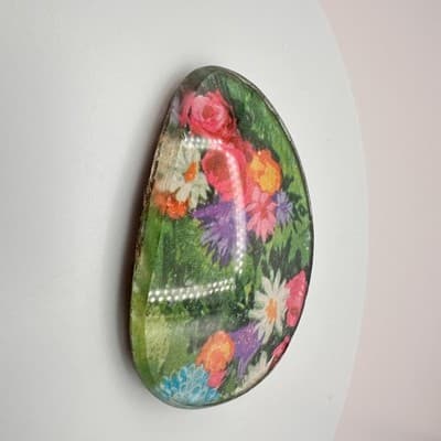 Vintage Y2K Floral Oval Glossy Brooch Pin Statement Women's Classic Jewelry - Thumbnail 2
