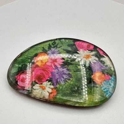 Vintage Y2K Floral Oval Glossy Brooch Pin Statement Women's Classic Jewelry - Thumbnail 3