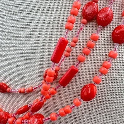 Vintage 70s Vibrant Red Coral Strands Statement Necklace Boohoo Beach Jewelry - Thumbnail 10