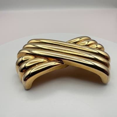 Vintage Y2K Gold Tone Ribbed Brooch Pin Statement Women's Classic Jewelry - Thumbnail 3