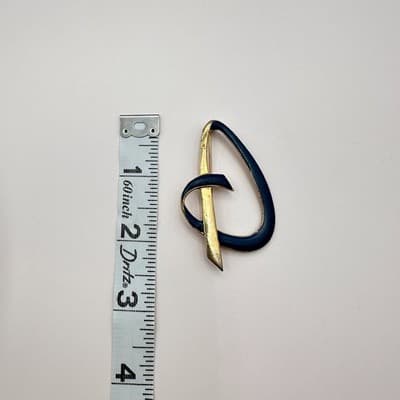 Vintage 80s Abstract Blue Enamel & Gold Tone Loop Brooch Pin Retro Jewelry - Thumbnail 7
