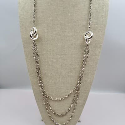 Vintage 90s Silver Tone Multi Strand Chain Link Statement Necklace Jewelry - Thumbnail 2
