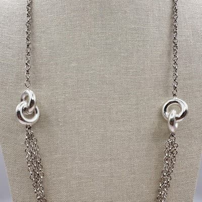 Vintage 90s Silver Tone Multi Strand Chain Link Statement Necklace Jewelry - Thumbnail 6