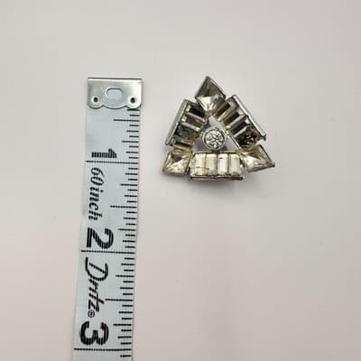 Vintage 80s Silver Tone Clear Rhinestone Geometric Triangle Brooch Pin Art Deco - Thumbnail 7